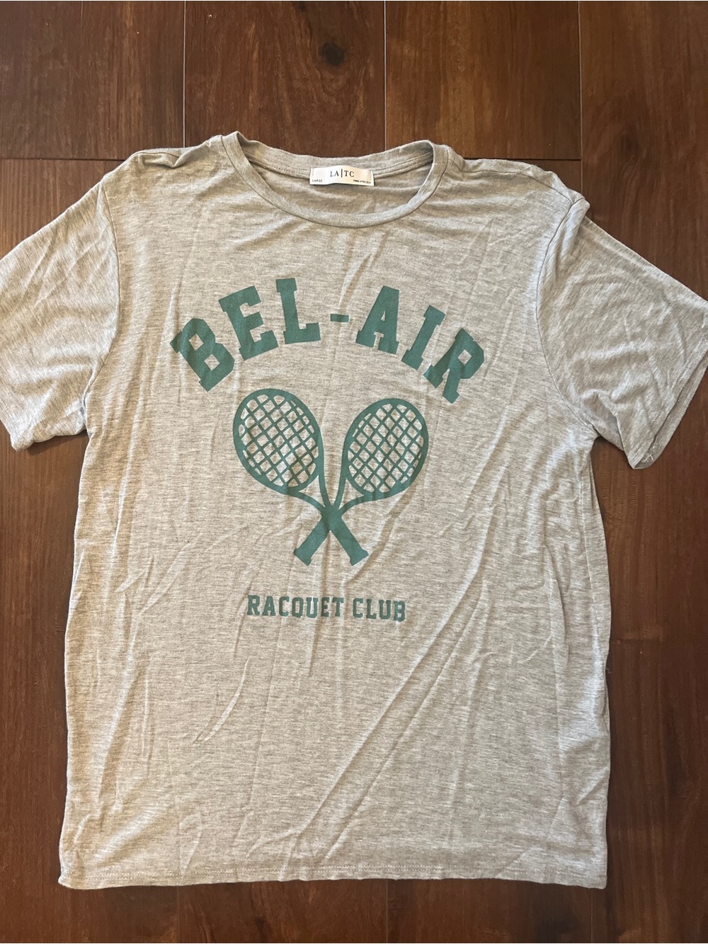 Bel-Air Racquet Club Tee - Light Gray with Teal Graphic